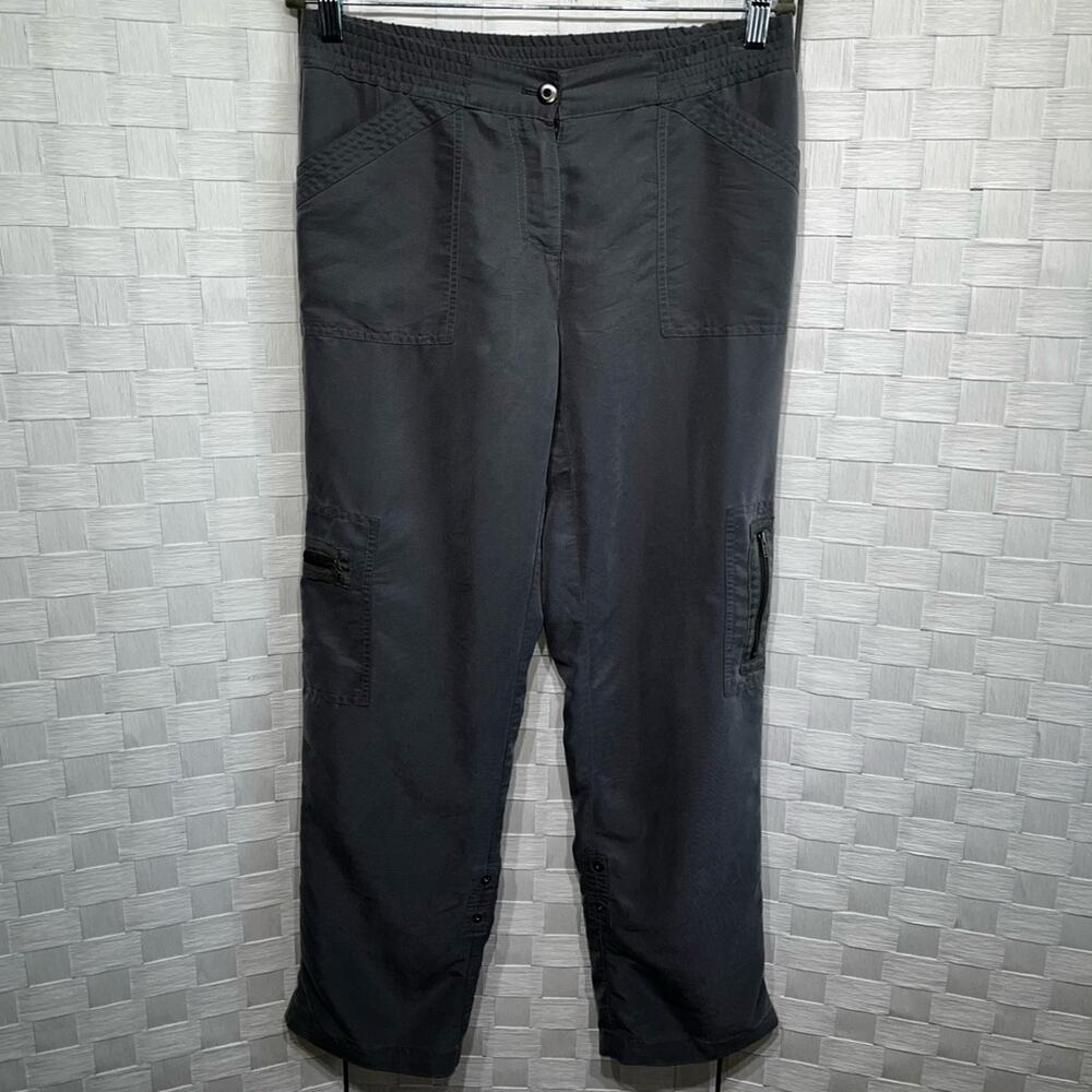 Chicos Womens Pull On Roll Up Crop Stretch Casual Grey Pants Size Small Outdoor